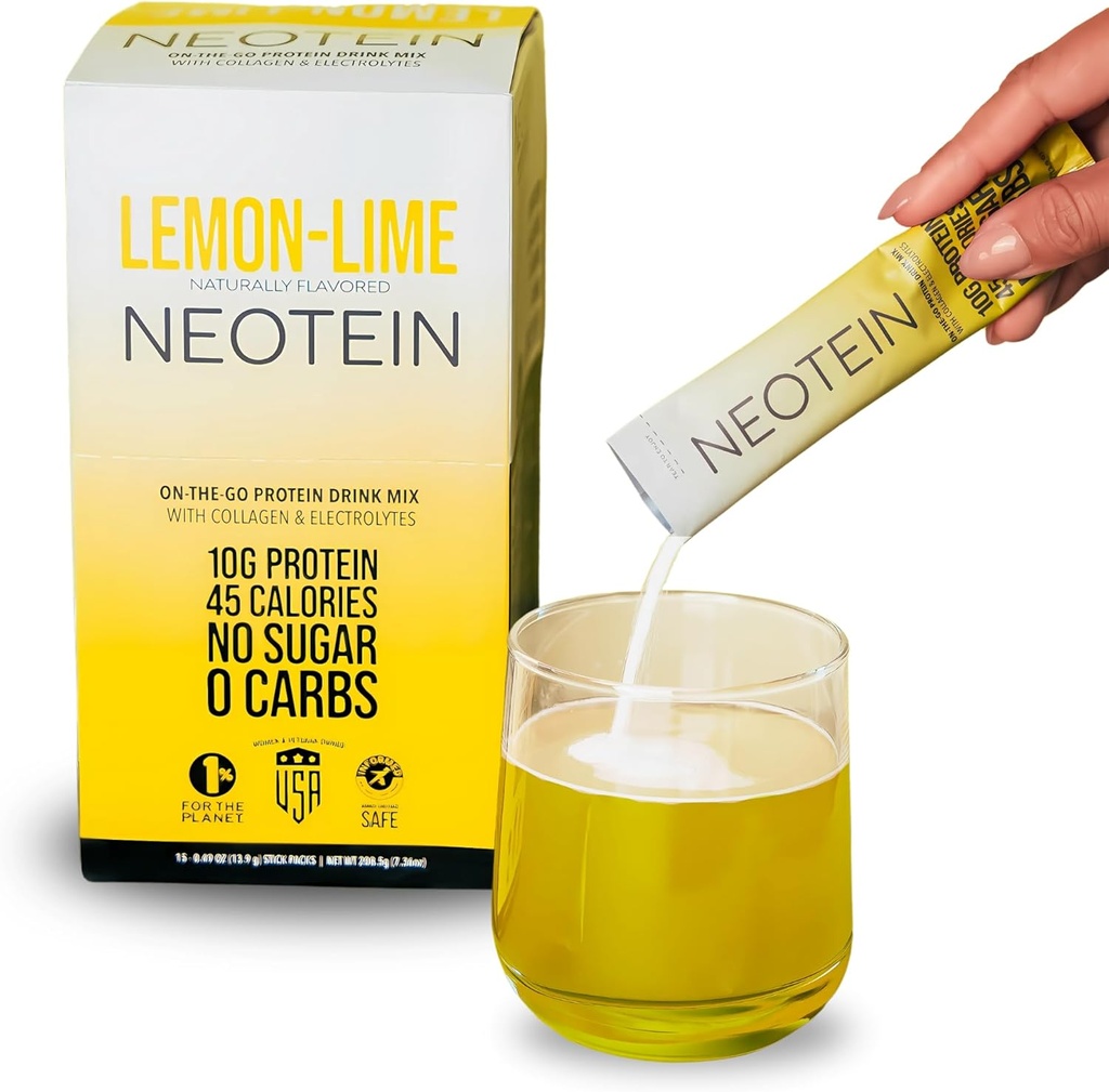 NEOTEIN: Paquets de poudre d'électrolyte, poudre de protéines avec 10g de protéines et collagène - Zéro sucre, pas de remplissage, pas de glucides