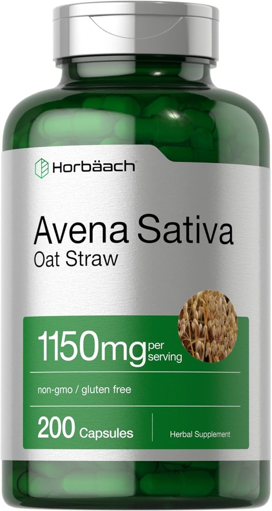 Horbäach Avena Sativa Extract 1150 mg, 200 capsules Extrait de paille d'avoine, sans OGM, sans gluten