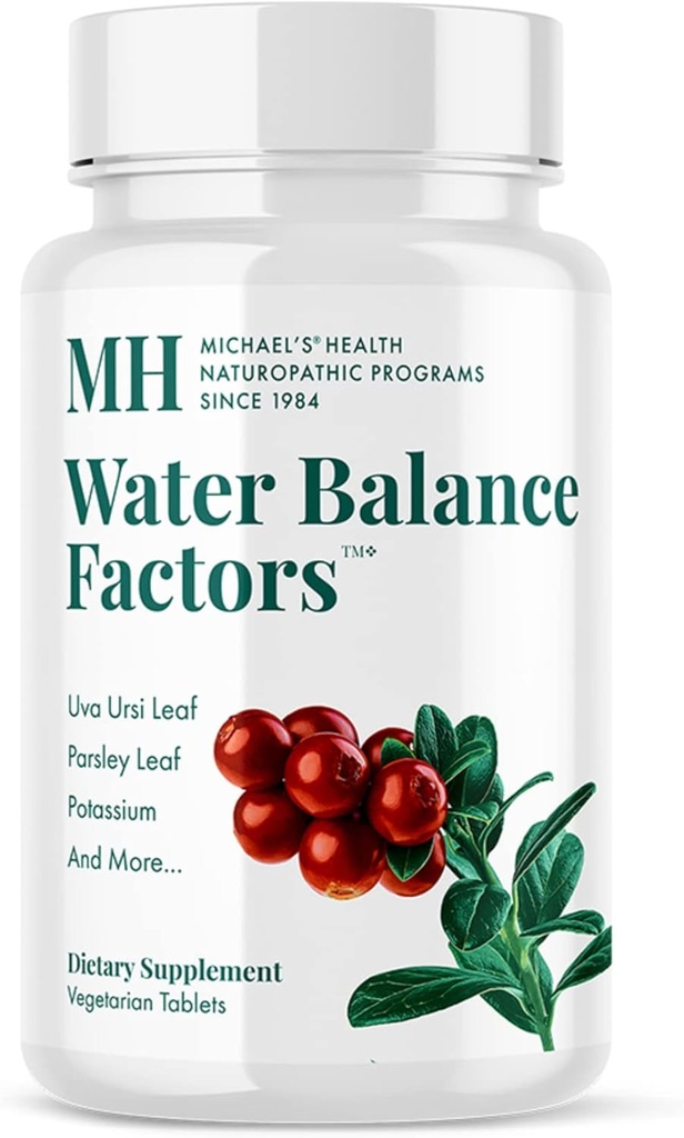 Santé de MICHAEL Programmes naturopathiques Facteurs d'équilibre de l'eau - 90 comprimés végétariens - aide à équilibrer les niveaux de liquide - avec le potassium et la vitamine B6 - sans gluten, casher - 30 portions