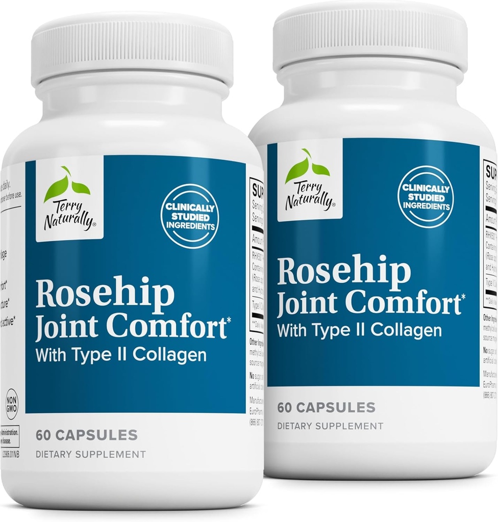 Terry naturellement Rosehip Joint Comfort - Supplément de soutien à la mobilité et à la flexibilité des articulations saines - Supplément avec collagène de type II - Supplément à la structure et au cartilage des articulations - 60 Capsules (2 Pack)