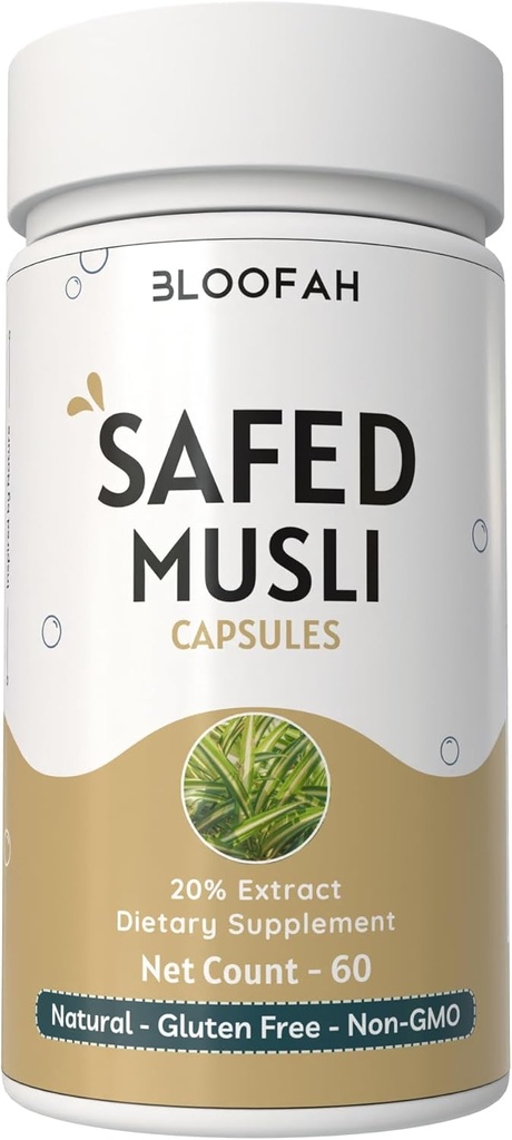 Safed Musli Capsules 500mg=20% Poudre d'extrait de Chlorophytum borivilianum Supplément à base de plantes (60 Nombre (paquet de 1))