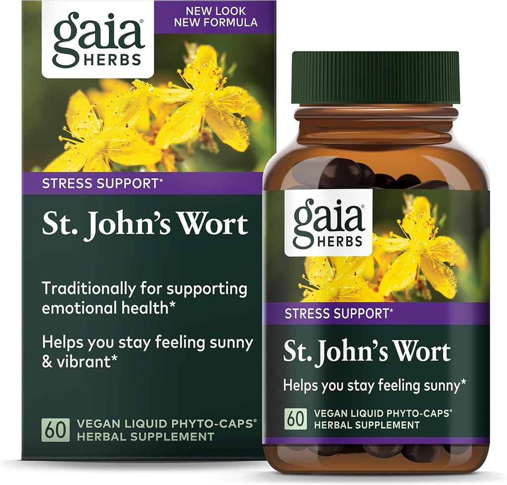 Gaia Herbs St. John's Wort, Capsules liquides véganes, 60 Compte - Soutien du stress pour promouvoir une humeur positive et ensoleillée