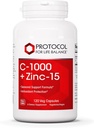 PROTOCOLE POUR LA BALANCE VIE C-1000 + Zinc-15 - Vitamine C & Zinc Bisglycinate - Supplément de soutien immunitaire - Supplément antioxydants - avec acide ascorbique - 120 Capsules de légumes