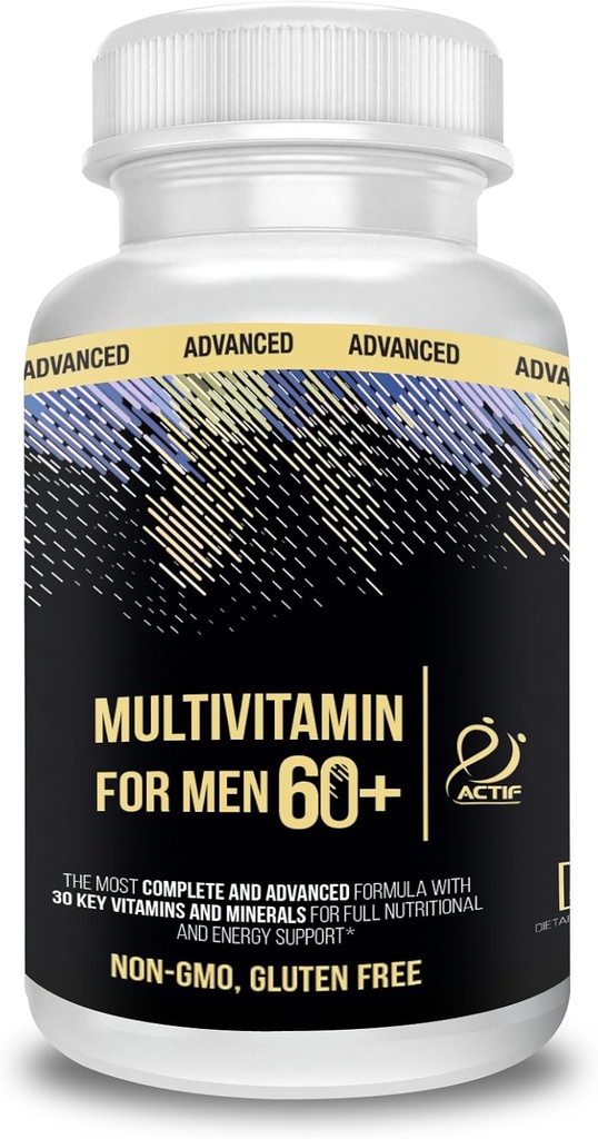 Actif Multivitamin for Men Age 60+ with 30 Organic Vitamins and Organic Herbs, Non-GMO, Made in USA, 120 Count