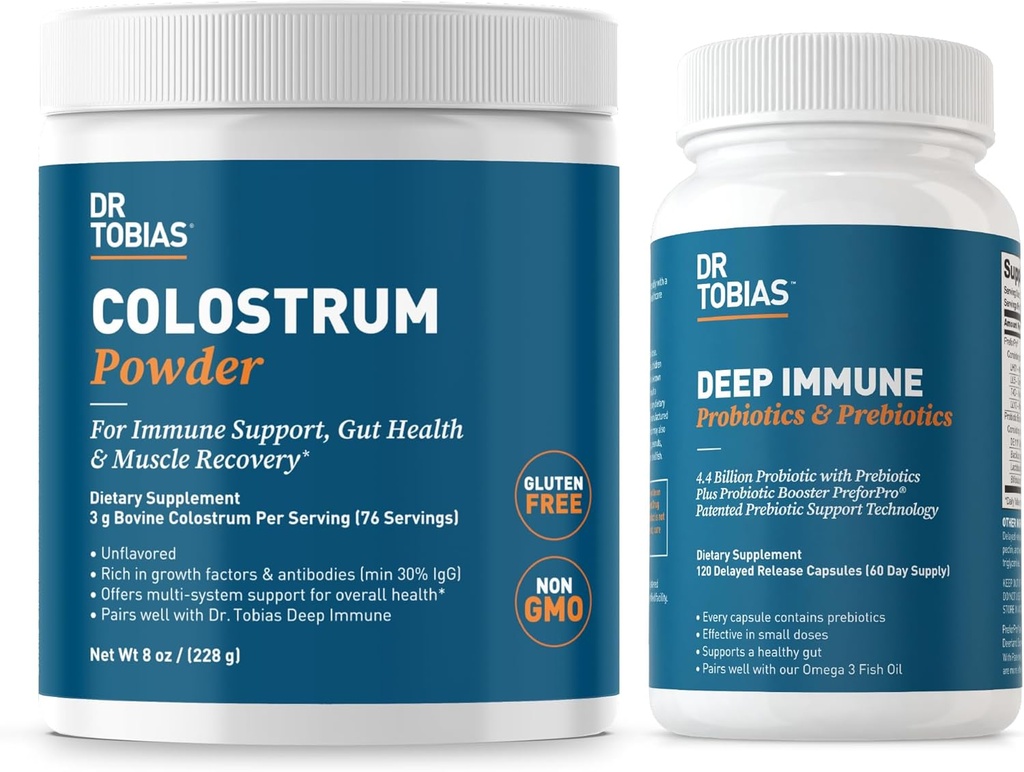 Dr. Tobias Deep Immune Probiotics & Prebiotics and Colostrum Powder - Supports Digestive Health, Gut Health, and Immune Function