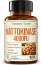 Supplément Nattokinase - Suppléments de santé cardiaque avec Nattokinase 4000 FU - Suppléments de Circulation Max Force - Enzymes systémiques pour une circulation saine et un flux fluide. Non OGM et végétalien. 60 gélules
