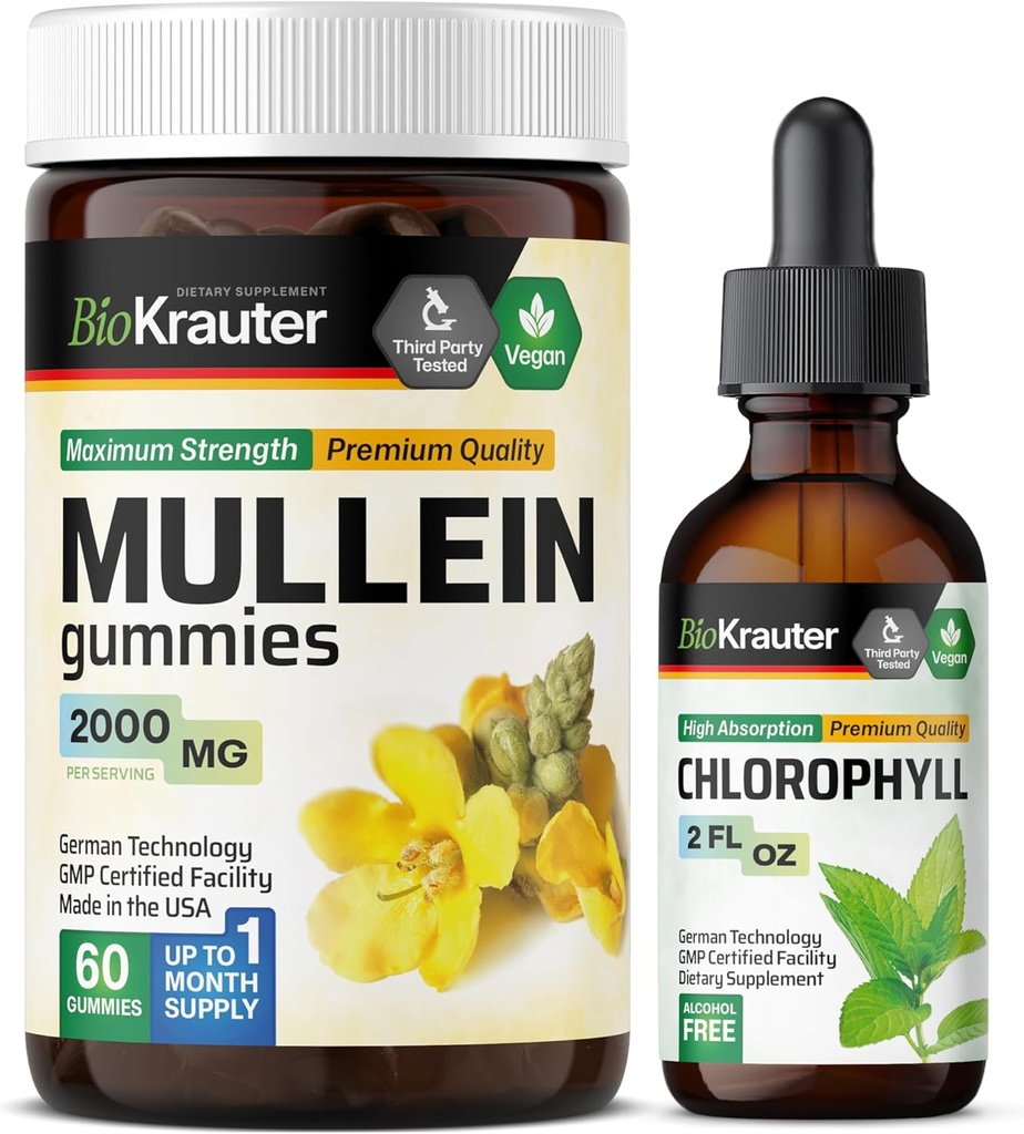 BIO KRAUTER Mullein 60 Gummies & Chlorophyll Tincture 2 Fl. Oz.