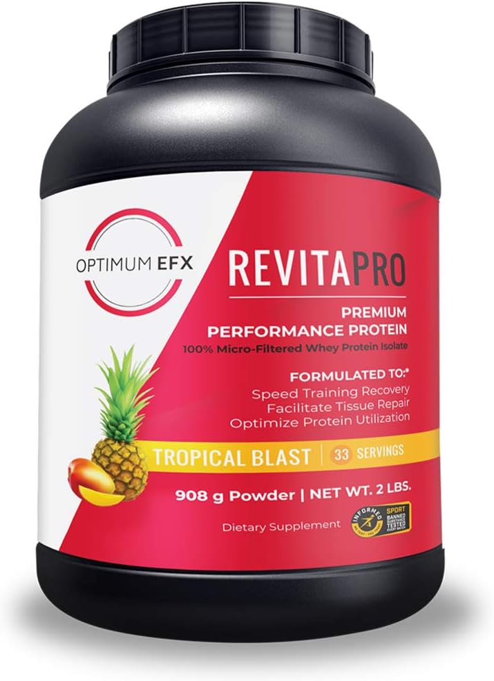 RevitaPRO, Premium Performance Protein, 100% Micro-Filtered Whey Protein Isolate, Naturally Sweetened, No Soy, Zero Added Sugar, Zero Artificial Ingredients -2 Pound (Tropical Blast)