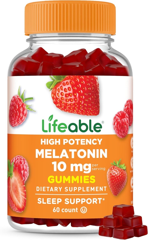 Melatonine vivace 10mg – Grand supplément de gommy au goût naturel – Sans gluten sans OGM – pour aider les adultes, les hommes, les femmes – 60 gommy