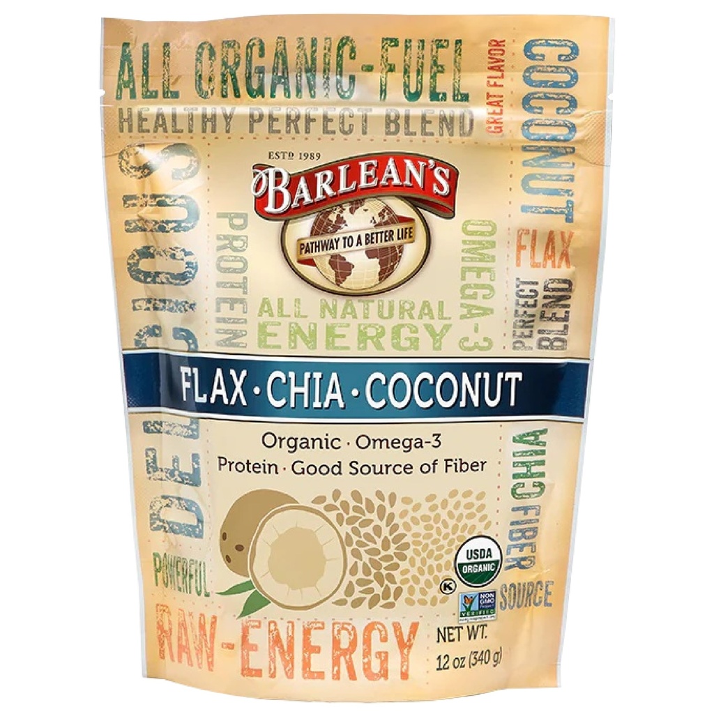 Barlean's Organic Flax Chia Coconut Seed Blend avec 2330 mg Omega 3 Acides gras, Supplément fibreux avec graines entières de chia et graines de lin moulu, 12 oz
