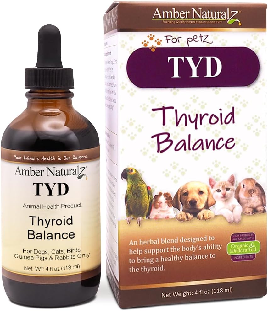Amber NaturalZ TYD Thyroïde Balance Supplément à base de plantes pour chiens, chats, oiseaux, cochons de Guinée, et lapins
