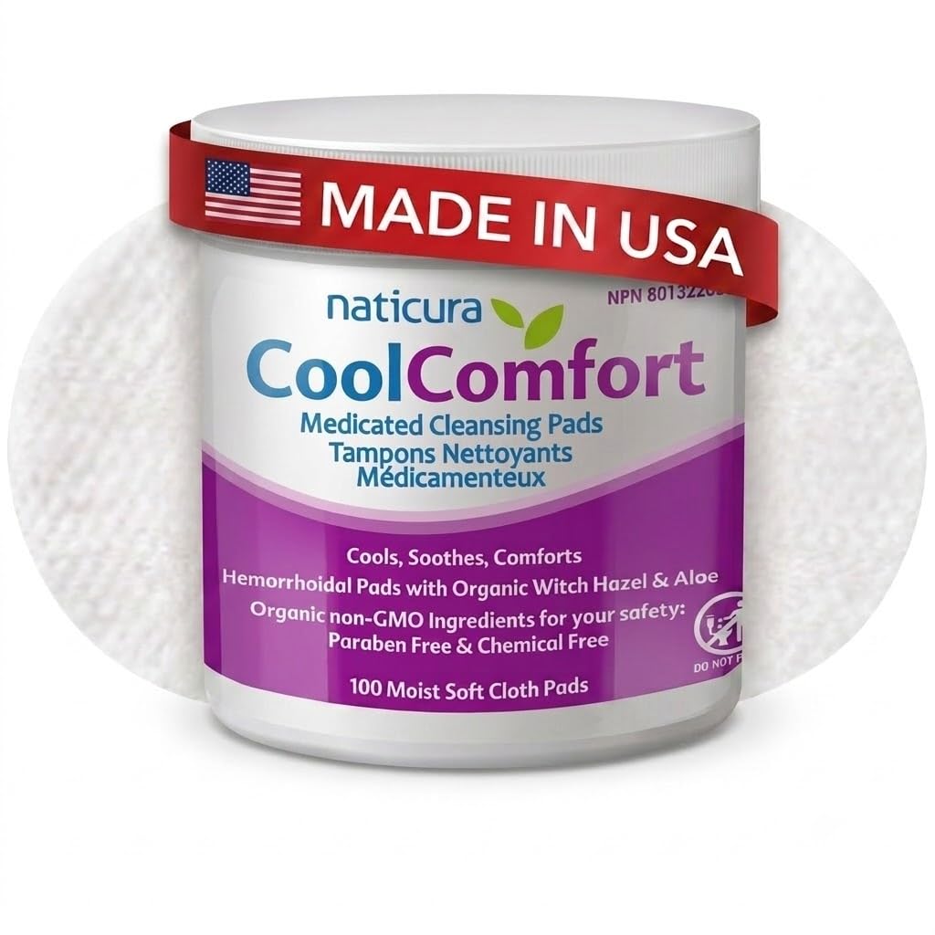Blocs nettoyants personnels CoolComfort avec Hazel de sorcière biologique et Aloe Vera - Wipes agissant tout naturel et rapide pour la brûlure hémorroïde, les démangeaisons, la douleur et l'enflure - 100 tampons - Pas de parabens