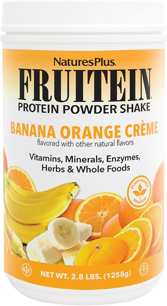 NaturesPlus FRUITEIN Banana Orange Creme Shake - 2,8 lbs - 10 grammes de protéines végétales par portion - Supporte le système énergétique et immunitaire - Végétarien, sans gluten et sans OGM - 37 portions