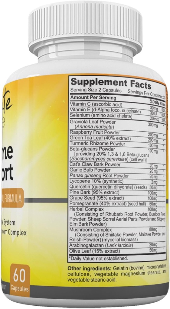 Amate Life Immune Support Défense Maximale - Immune System Booster Vitamines Supplément Champignon C & E Plus 20 ingrédients actifs Antioxydants Immunity Booster Hommes et femmes 60 Capsules Fabriqué aux États-Unis