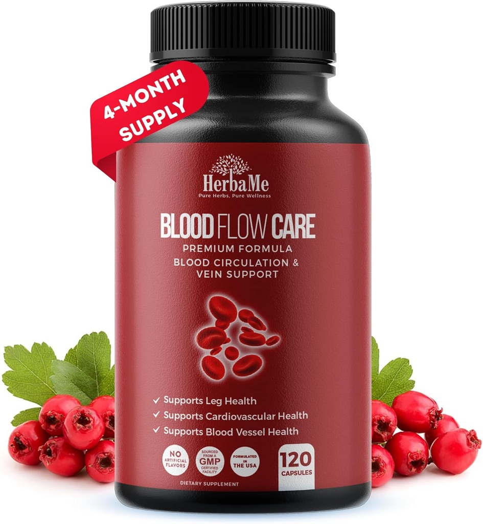 Supplément de circulation sanguine, 120 capsules, soutient la veine des jambes, le cœur, les vaisseaux et la santé cardiovasculaire avec Niacine, L-Arginine, Ginger, Cayenne Pepper, Hawthorn, Diosmin, pilules de flux sanguin