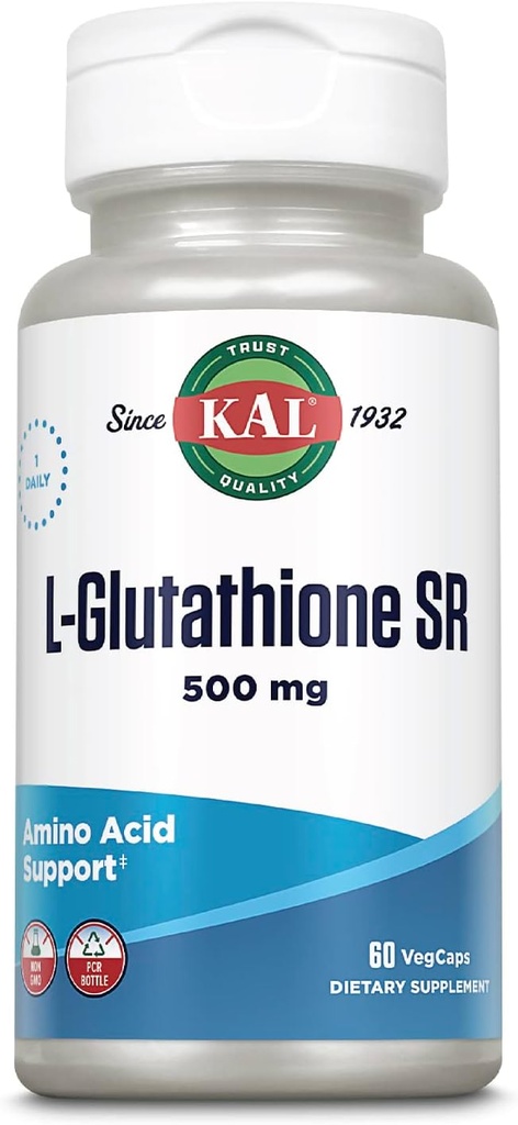 KAL L-Glutathion SR, supplément de glutathion réduit, supplément antioxydant à absorption élevée, laboratoire vérifié, garantie de 60 jours, 60 portions, 60 VegCaps
