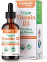 LIQUIDHEALTH Vitamine D3 4000 UI, USDA Vitamine D biologique gouttes liquides pour adultes et enfants, Vitamine D végétalienne pour le système immunitaire, santé des os, soutien de l'humeur, peau saine - Fabriqué aux États-Unis (2 oz)