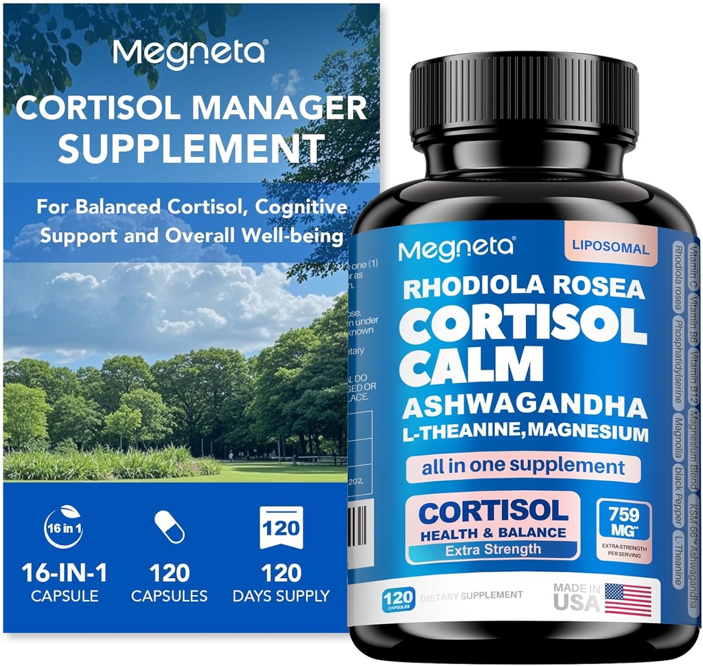 Cortisol Balance & Sleep Support pour les femmes et les hommes – Formule Calme Naturelle avec Magnésium, Ashwagandha & L-Theanine – Soutient le repos, la relaxation, la concentration et la santé des niveaux de cortisol – 120 capsules
