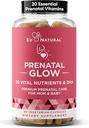 Glow Vitamines prénatales pour les femmes – Nutriments vitaux de 20 sur 1 pour une grossesse en santé et un développement foetal – Acide folique et DHA végétalien pour la croissance du bébé et une grossesse confortable – 60 capsules nourissantes