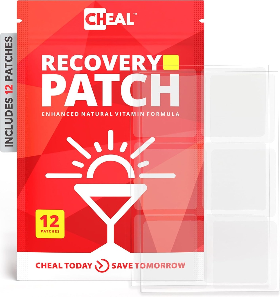 Party Recovery Patches - 12 Pack - Bounce retour après une sortie de nuit. Formule complexe B pour de meilleurs matins - 100% naturel. Transparent et étanche - Partie essentielle - Utilisation avant la consommation