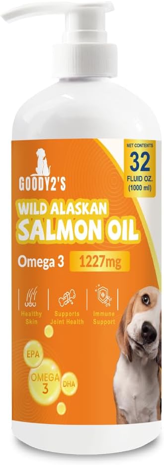 Huile de saumon de l'Alaska pour chiens et chats - Omega 3 EPA DHA Huile de poisson pour une peau et un manteau sains, soutien articulaire et os, anti-allergie et défense contre l'inflammation - supplément liquide tout naturel de 32oz