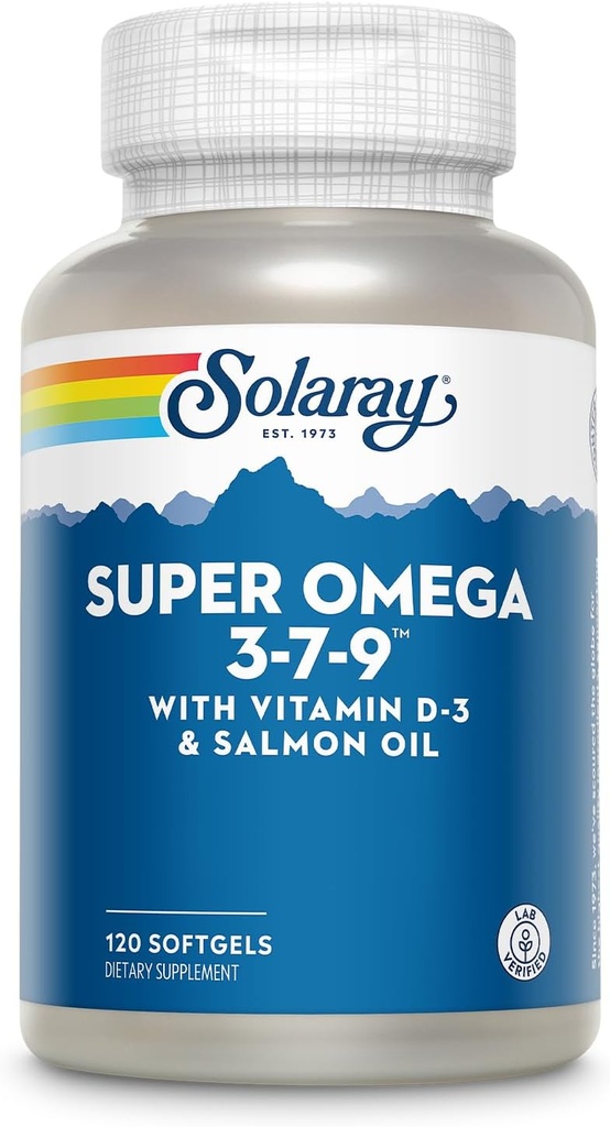 SOLARAY Super Omega 3 7 9 soutient une peau saine, plus EPA, DHA, acides gras essentiels de l'huile de poisson Mini Softgel, 120ct