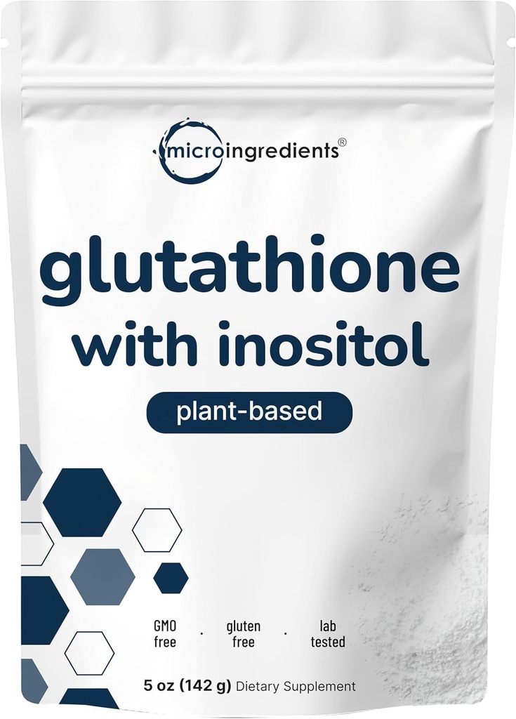 Supplément de glutathion, poudre de glutathion pur avec Inositol, 5 once (9 mois d'approvisionnement), 2 en 1 formule, ingrédients puissants pour les antioxydants, soutient la fonction hépatique, végétalien