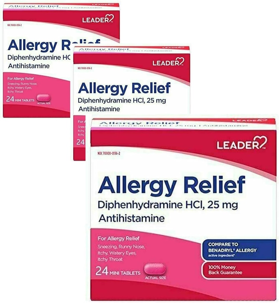 Diphénhydramine HCl, 25mg Mini comprimés, 24 Compte Pack de 3
