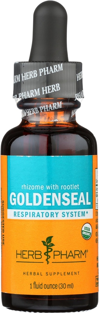 Herb Pharm Certified Goldenseal Liquid Extract pour le système respiratoire, Alcool de canne biologique, 1 once