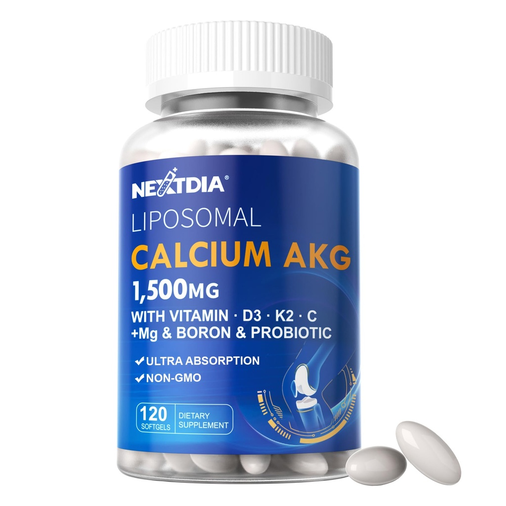Supplément au calcium liposomique AKG 1500mg avec des softgels en vitamine D3 et K2 pour les femmes et les hommes