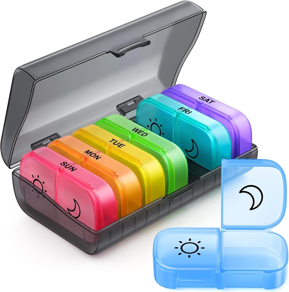 ZIKEE Weekly Pill Organizer 2 Times a Day with Same-Side Opening Design, AM PM Pill Box 7 Day with 7 Detachable Pill Cases for Travel, Large Pill Holder for Medications, Vitamins and Fish Oils