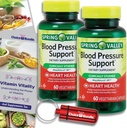 Choice Bundle Spring Valley Blood Pressure Support Capsules végétariennes 60 Ct 2 pk (120 Total) + Vitamine Guide & Pill Container (4 items)!