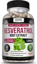 Kaya Naturals - Capsules de resvératrol - Supplément anti-vieillissement - Antioxydants avec soutien cérébral - Avantages maximaux - 60 gélules