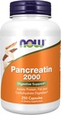 MAINTENANT Aliments suppléments, Pancréatine 2000 avec protéase naturelle (Digestation de protéine), Amylase (Digestation d'hydrates de carbone) et Enzymes de lipase (Digestation de matière), 250 Capsules