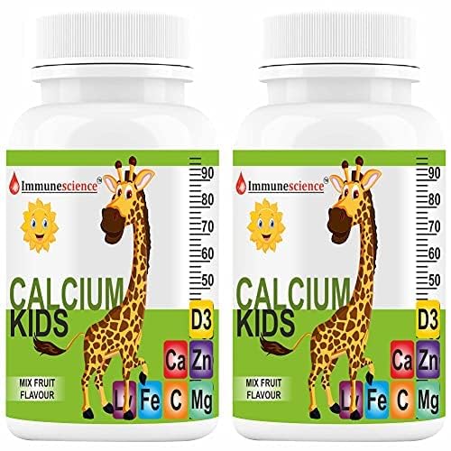 Verem Calcium pour les enfants avec vitamine D3 (VIT d), Magnésium, supplément de zinc, vitamine C, L-lysine multivitamine pour les enfants os forts, immunité, croissance et développement- 120 comprimés (paquet de 4)