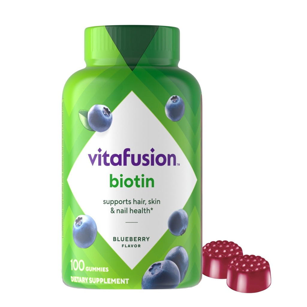 vitafusion Biotine Extra Strength Vitamines Gummy, Berry Saveur, 5 000 mcg Biotine Vitamines, Amérique, Numéro 1 Gummy Vitamine Brand, 50 Jours d'approvisionnement, 100 Compte (emballage peut varier)