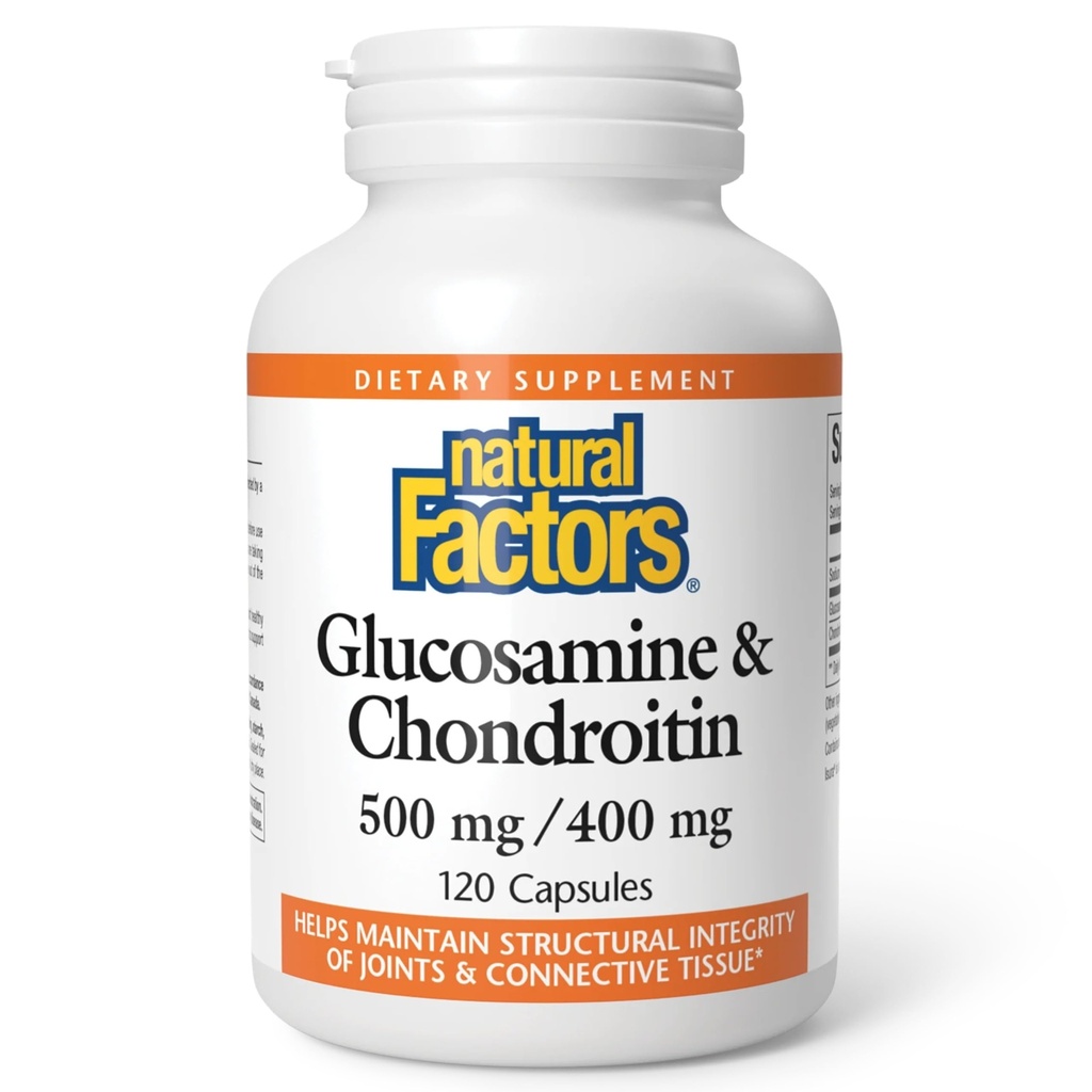 Facteurs naturels, glucosamine et chondritine, soutient des articulations saines et tissu conjonctif, 120 capsules