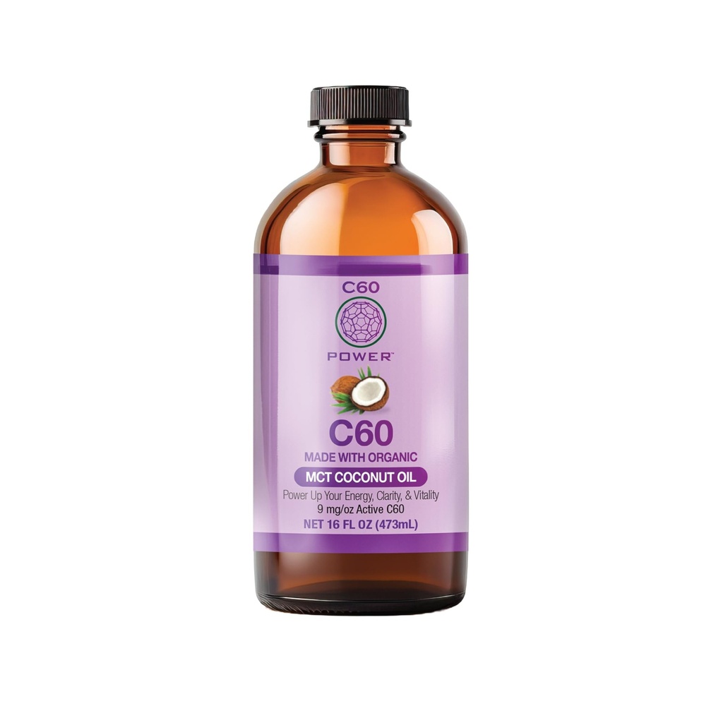 C60 Power C60 in Organic MCT Coconut Oil - Natural Wellness & Antioxidant Supplement for Men & Women, 99.99% Pure Carbon Fullerenes, Promotes Energy, Brain Function, & Stamina - 16 fl oz Bottle