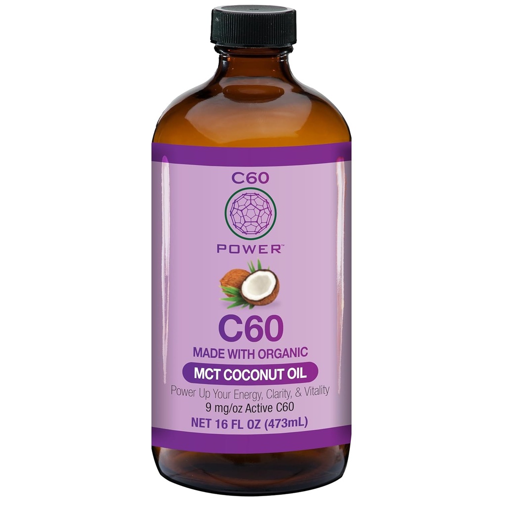 C60 Purple Power Organic MCT Huile de noix de coco, Huile de noix de coco bio pressée à froid, 99.99% Pure C60 Carbon Fullerènes (16 oz)