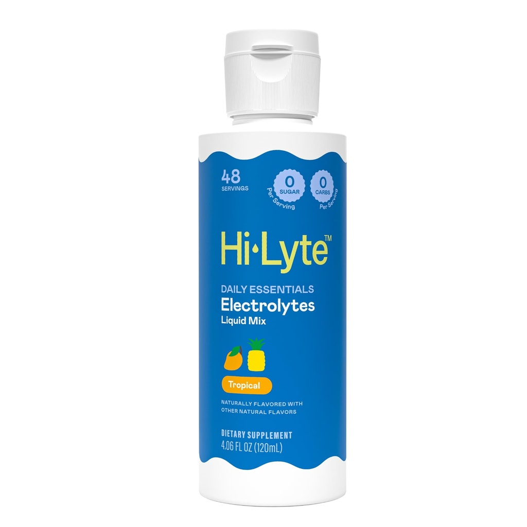 Hi-Lyte Daily Essentials Electrolytes Mélange liquide Tropical, 48 portions - Sodium, Potassium, Magnésium, Mer Minéraux - Hydratation pour le bien-être quotidien, Keto - 0 sucre, 0 glucides
