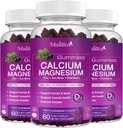 Calcium Magnésium Zinc Gommies avec haute absorption Magnésium Glycinate 200mg, Potassium - Supplément de Calcium Plant avec D3 et mousse de mer pour les os, les muscles, l'humeur calme et le sommeil- Enfants et adultes (3 Pack)