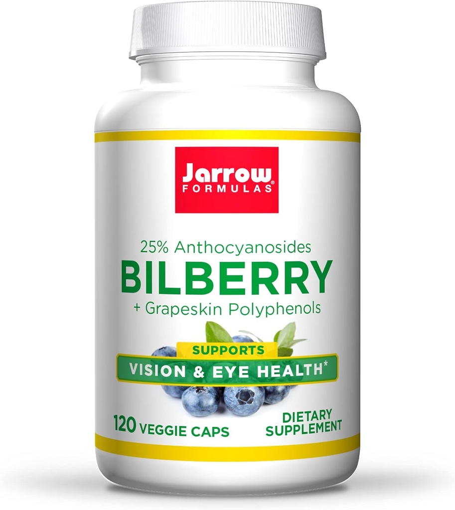 Formules de Jarrow Bilberry + Cépages Polyphénols 280 mg - 120 Veggie Caps - Soutient la vision et la santé des yeux - Jusqu'à 120 portions