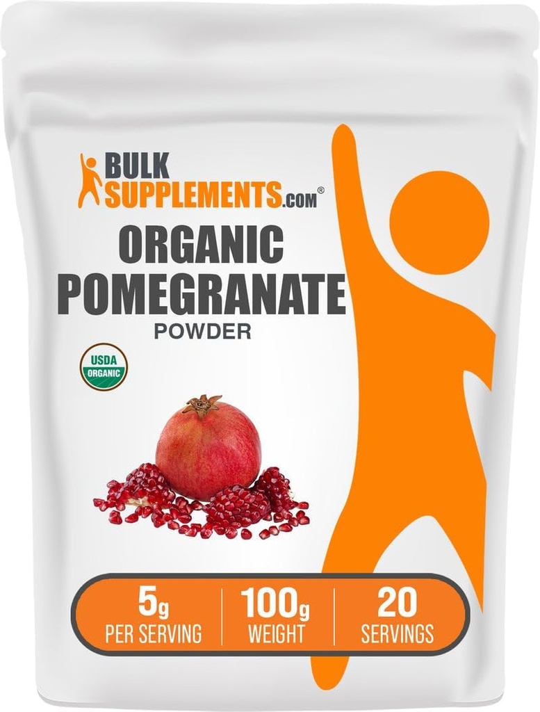 BulkSupplements.com Poudre de grenade biologique - supplément de grenade pour le soutien immunitaire, supplément à base de plantes - sans gluten, 5g par portion, 100g (3.5 oz) (paquet de 1)