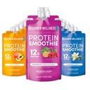 Designer Wellness Protein Smoothie, Real Fruit, 12g Protéines, Faible Carb, Zéro Sucre ajouté, Sans gluten, Non-OGM, Pas de Couleurs artificielles ou des saveurs, Super Fruits Variety Pack, 12 Compte