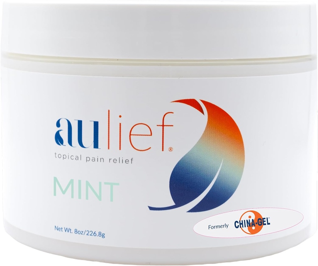 Chine-Gel Aulief Pain Relief Crème Arthrite & Rubule musculaire pour les muscles douloureux et la douleur articulaire, le cou, le genou et les maux de dos, Gel topique vert à la menthe Premium, 8 oz Jar