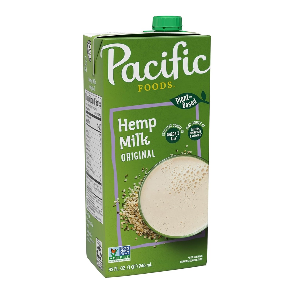 Produits alimentaires du Pacifique Lait de chanvre, à base de plantes, 32 oz Carton