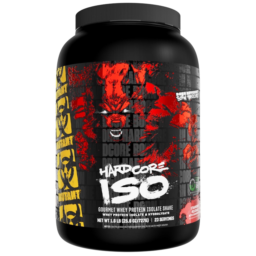 Mutant ISO Surge Whey Protein Isolate Powder agit rapidement pour aider à récupérer, construire le muscle, le vrac et la force, 1,6 lb - Strawberry Milkshake