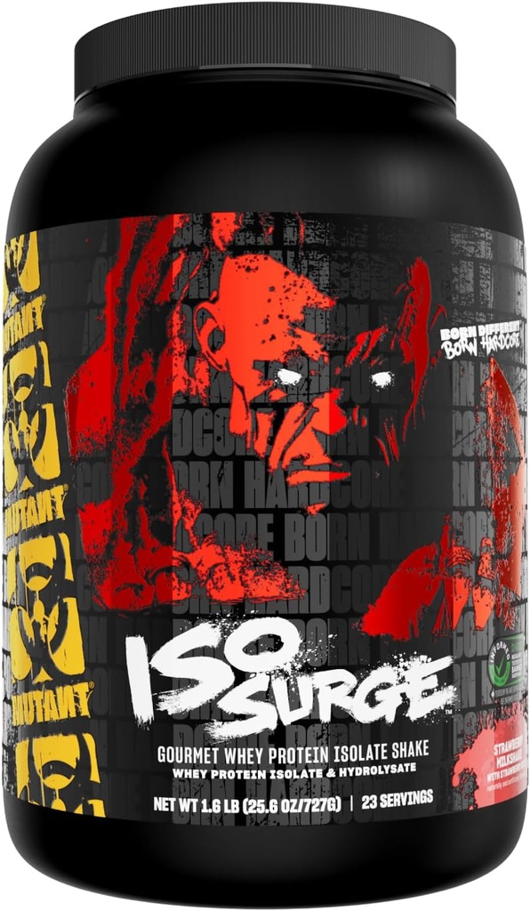 Mutant ISO Surge Whey Protein Isolate Powder agit rapidement pour aider à récupérer, construire le muscle, le vrac et la force, 1,6 lb - Strawberry Milkshake