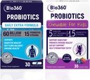 Bundle probiotique pour adultes et enfants – 60B CFU Capsules de force supplémentaire + 5B CFU Comprimés à croquer – 15 souches pour la santé digestive, immunitaire et cérébrale – soutient Gut, Constipation, Bloating, & Gas Relief