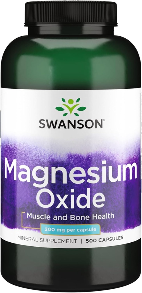 Swanson Magnésium Bone & Muscle Health Support 200 Milligrammes (2 capsules par 400 mg d'oxyde de magnésium) 500 Capsules